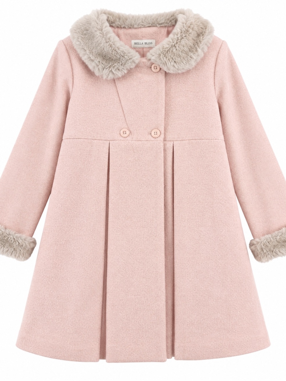 Girls' Pink Faux-Fur Trim Coat